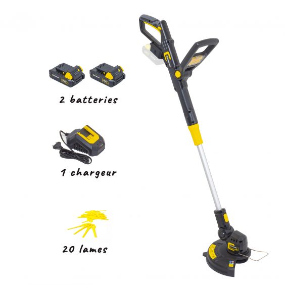 Coupe Bordure sans Fil 20v à Lame + 2 Batteries Li-Ion 2ah + Chargeur Rapide Steiner + 20 Lames